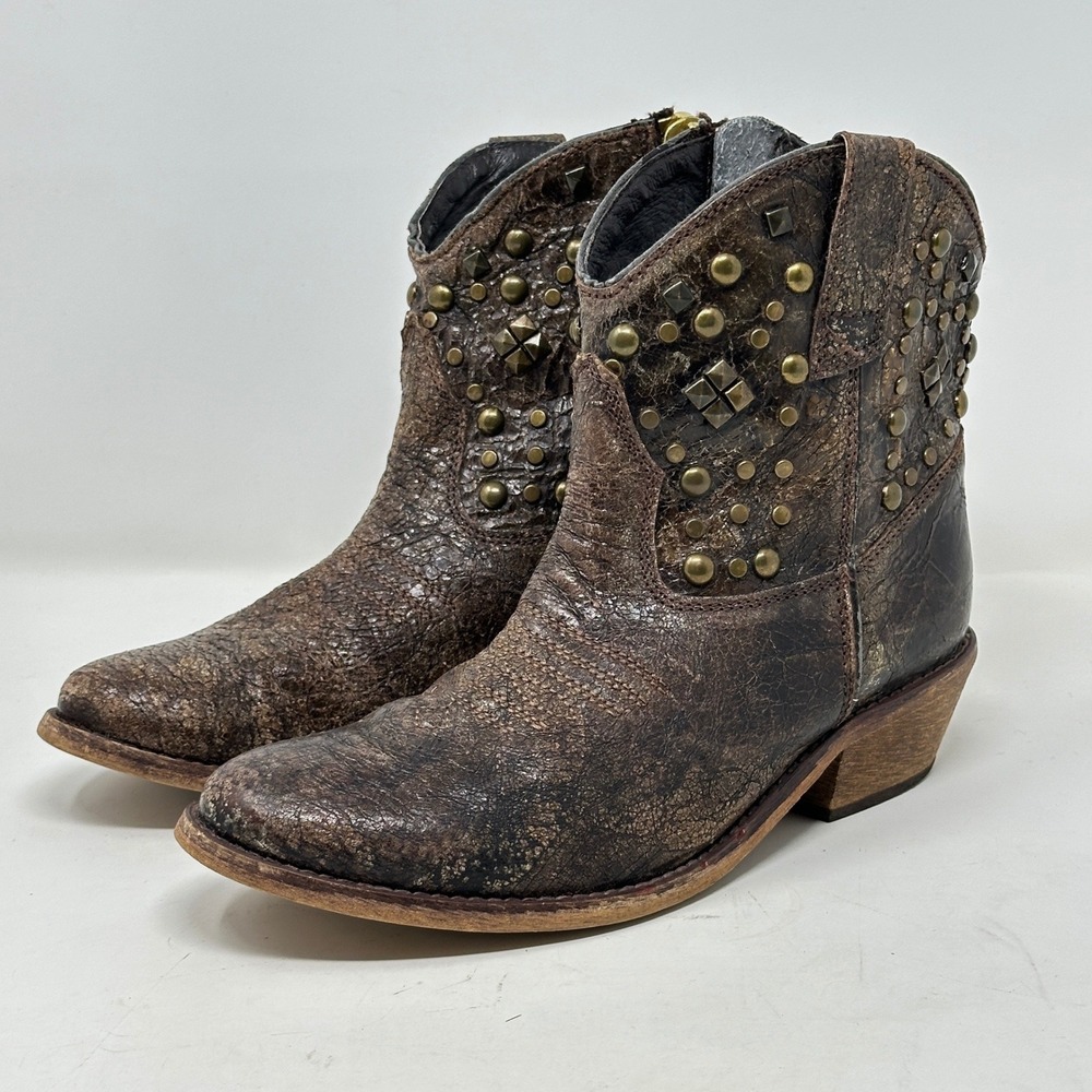 Steve Madden Womens Boots 7 Distressed Brown Leather Studded Western Festival